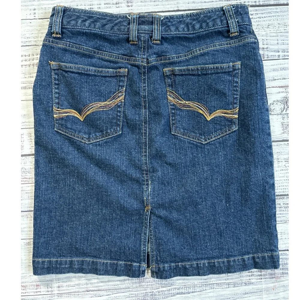 VTG Canyon River Blues Denim Skirt Women 4 Blue Embroidered Pockets 90's Y2K